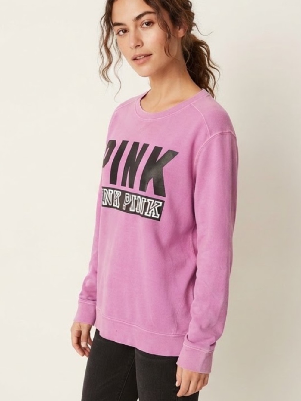 Victoria's Secret PINK Purple Pullover Sweatshirt Medium M Black Logo Graphic